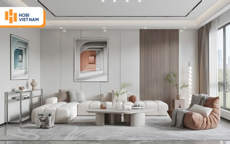 Vách lam sóng kết hợp tấm nhựa ốp tường thanh lịch, trang nhã