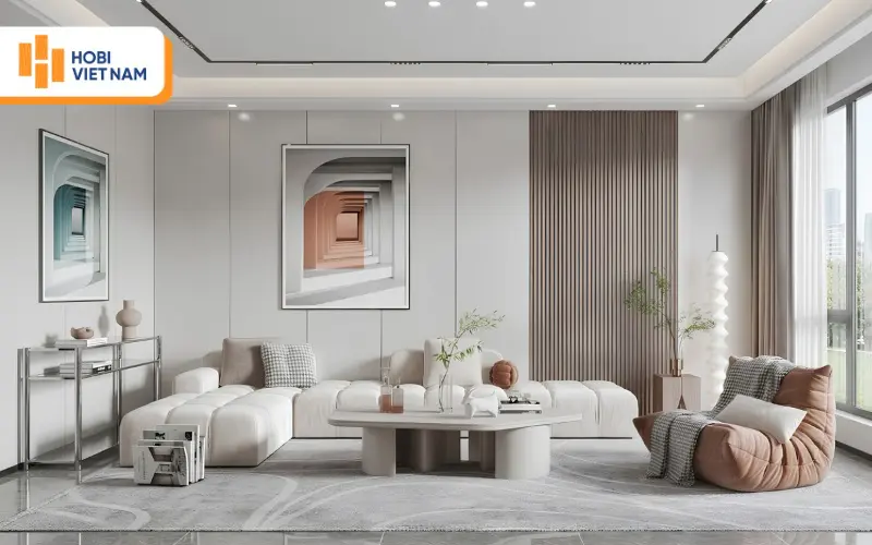 Vách lam sóng kết hợp tấm nhựa ốp tường thanh lịch, trang nhã