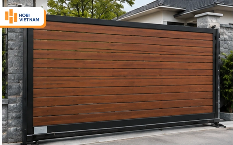 Cổng trượt gỗ nhựa composite