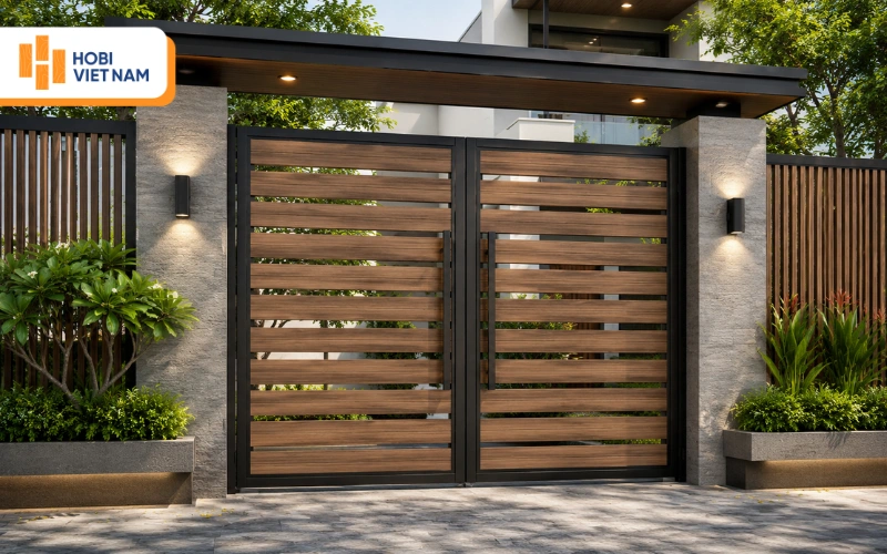 Cổng gỗ nhựa Composite ngoài trời