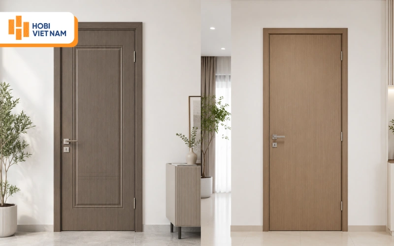 Cửa nhựa soi chỉ (trái) và Cửa nhựa cánh phẳng (phải)