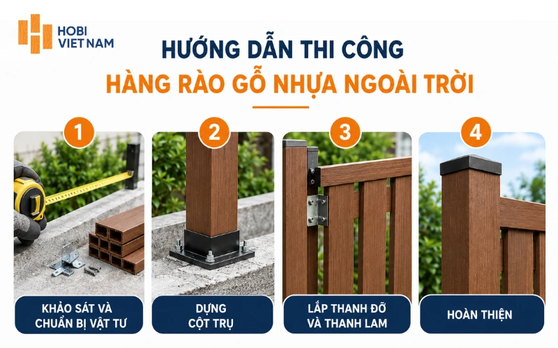 Các bước thi công hàng rào gỗ ngoài trời
