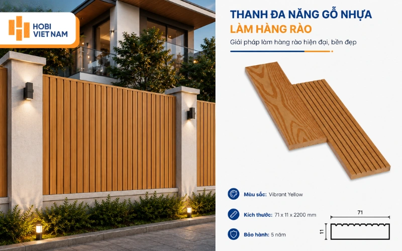 Thiết kế lam dọc từ thanh đa năng gỗ nhựa giúp tăng tính riêng tư, bền đẹp và phù hợp với kiến trúc hiện đại. 