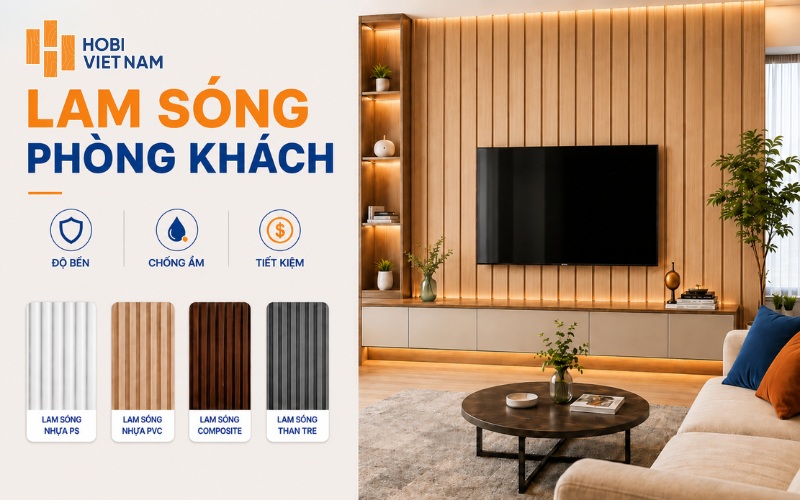 Lam sóng phòng khách với đa dạng chất liệu