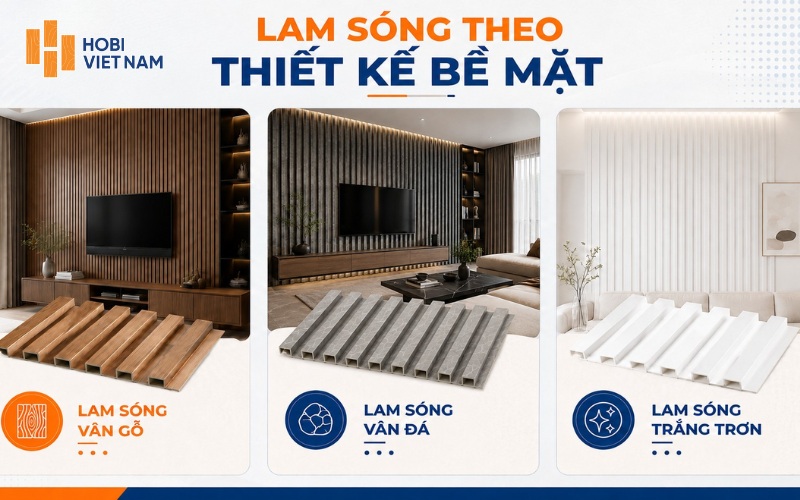 Lam sóng phòng khách theo thiết kế bề mặt