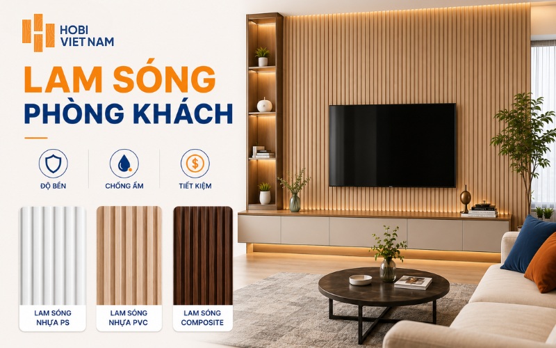 Lam sóng phòng khách với đa dạng chất liệu