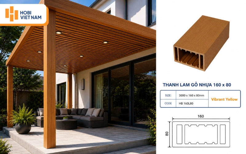 Mái hiên composite ngoài trời mã HB 160L80 Mái hiên composite ngoài trời mã HB 160L80