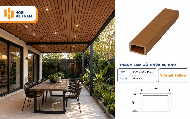 Mái hiên ngoài trời composite mã HB 60L40 màu Vibrant Yellow Mái hiên ngoài trời composite mã HB 60L40 màu Vibrant Yellow