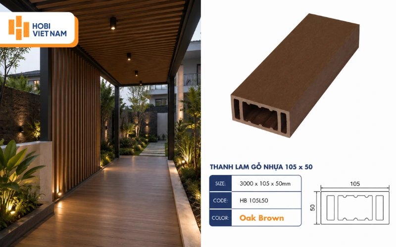Mái hiên gỗ nhựa màu Oak Brown Mái hiên gỗ nhựa màu Oak Brown