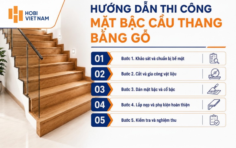 Các bước thi công mặt bậc cầu thang bằng gỗ đúng kỹ thuật