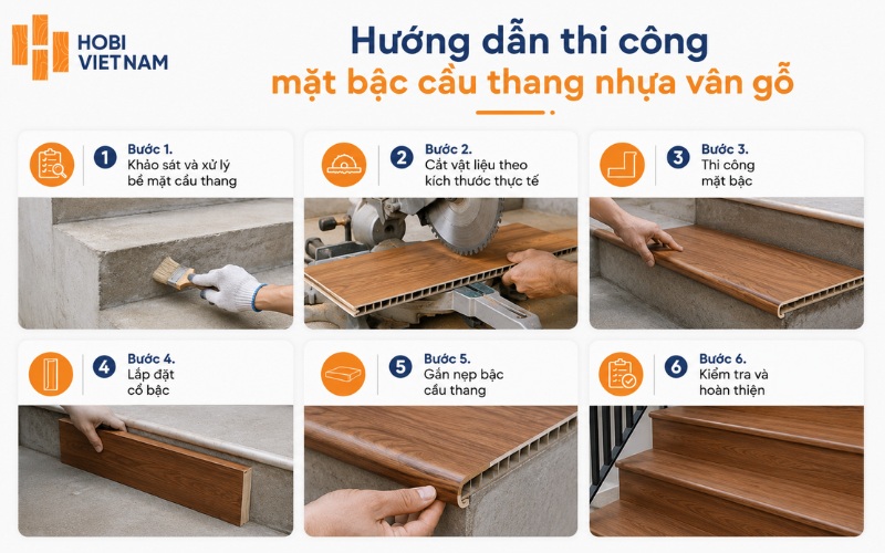 Hướng dẫn thi công mặt bậc cầu thang nhựa vân gỗ đúng kỹ thuật