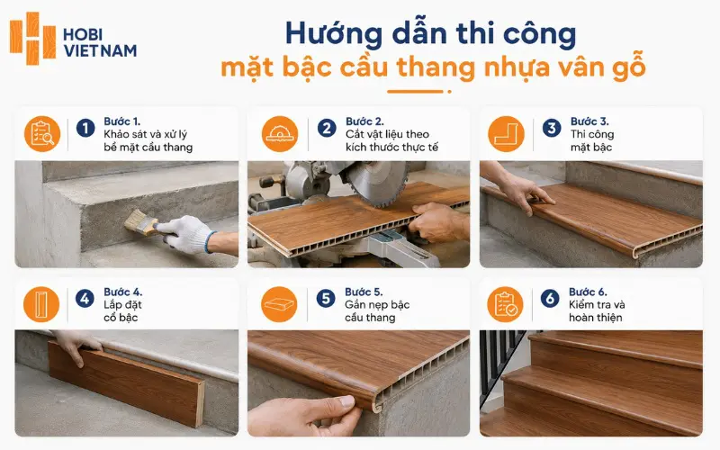 Hướng dẫn thi công mặt bậc cầu thang nhựa vân gỗ đúng kỹ thuật