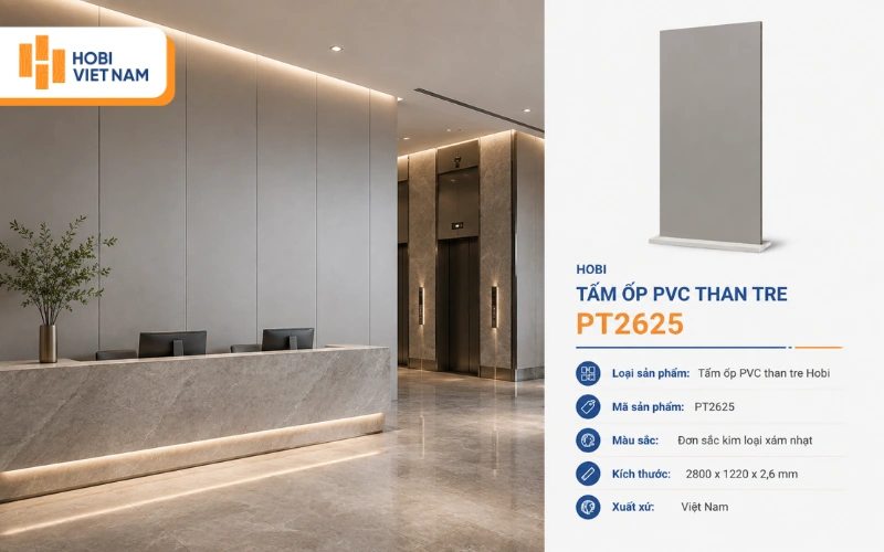 Tấm ốp PVC than tre PT2625 xám nhạt, phù hợp phong cách hiện đại Tấm ốp PVC than tre PT2625 xám nhạt, phù hợp phong cách hiện đại