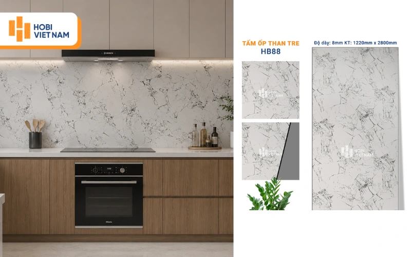 Mẫu ốp tường nhựa phòng bếp vân đá Mẫu ốp tường nhựa phòng bếp vân đá