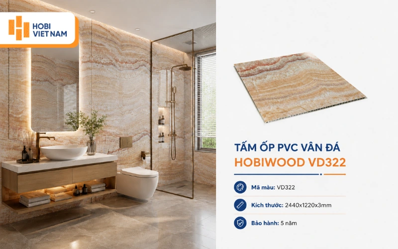 Vách nhà vệ sinh vân đá màu nâu sáng sang trọng