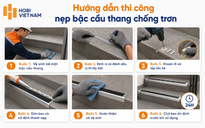 Hướng dẫn thi công nẹp bậc cầu thang chống trơn đúng kỹ thuật