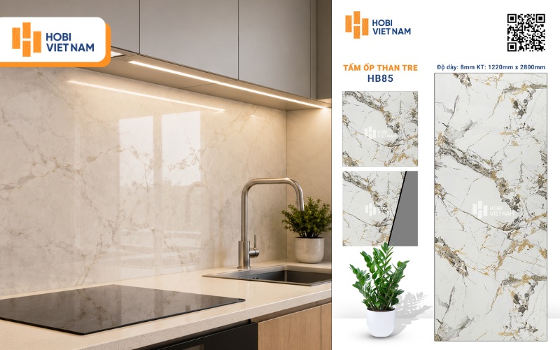 Tấm nhựa ốp tường bếp giả đá 