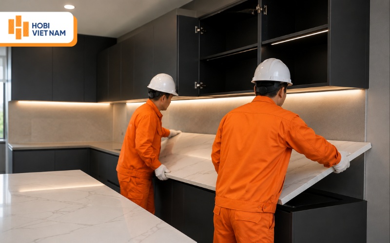 Căn chỉnh và kiểm tra hiện trạng trước khi ốp tường 