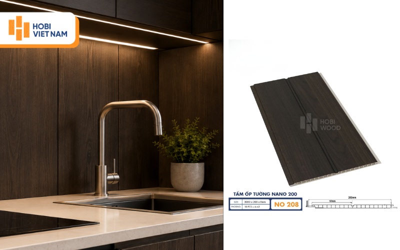 Tấm nhựa ốp tường bếp nano tone đen