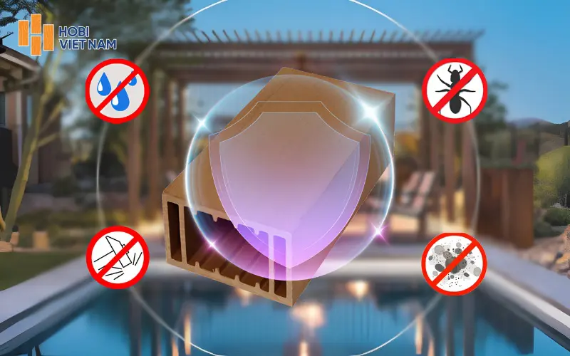 Thanh lam gỗ nhựa có độ bền và khả năng chống chịu thời tiết tốt