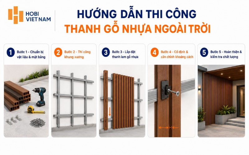 Hướng dẫn thi công thanh gỗ nhựa ngoài trời chi tiết