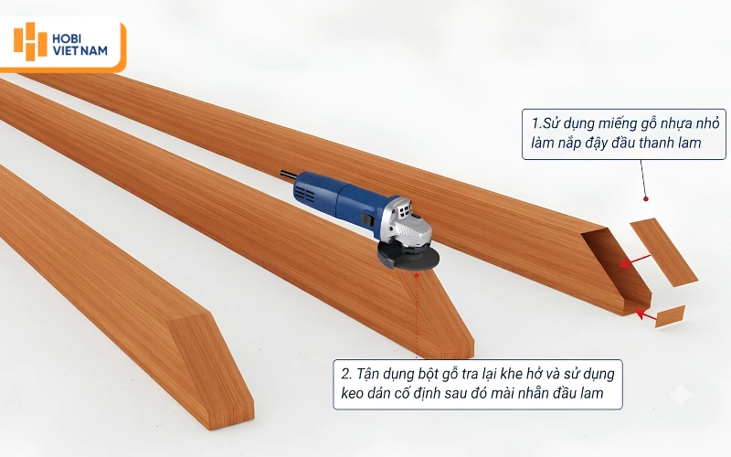 Xử lý bịt đầu thanh lam bằng miếng gỗ nhựa tận dụng