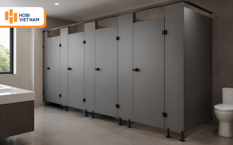 Vách ngăn toilet xám kín đáo, riêng tư