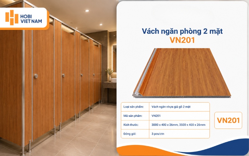 Giải pháp vách ngăn toilet giả gỗ cao cấp 2 mặt