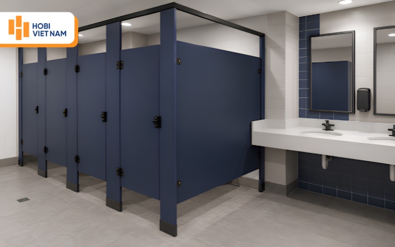 Mẫu vách ngăn toilet xanh navy bền đẹp, nổi bật 