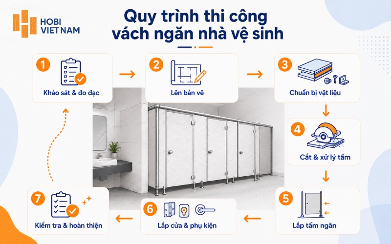 Quy trình thi công cho vách ngăn toilet