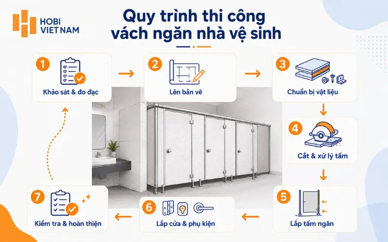 Quy trình thi công cho vách ngăn toilet