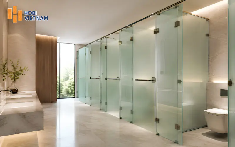 Vách ngăn nhà vệ sinh dùng kính cường lực