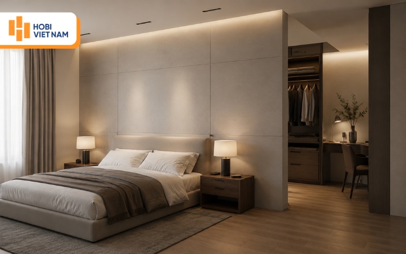 Vật liệu ngăn phòng ngủ bằng tấm ốp than tre