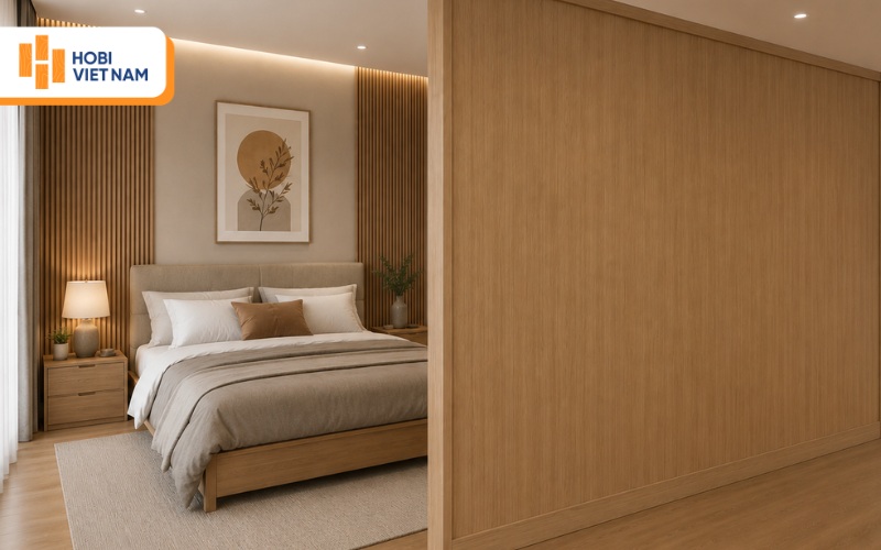 Vật liệu vách ngăn phòng ngủ nhựa giả gỗ 2 mặt