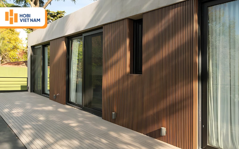 Gỗ nhựa ốp mặt tiền composite kháng ẩm, chịu thời tiết tốt Gỗ nhựa ốp mặt tiền composite kháng ẩm, chịu thời tiết tốt