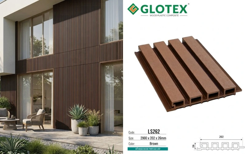 Gỗ nhựa Glotex LS262 ốp mặt tiền ngoài trời sang trọng Gỗ nhựa Glotex LS262 ốp mặt tiền ngoài trời sang trọng