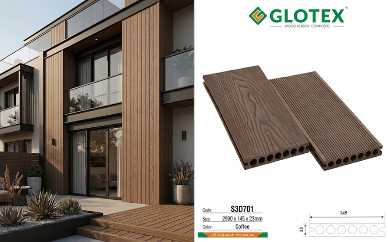 Gỗ nhựa Glotex S3D701 màu Coffee ốp tường trang trí ngoại thất Gỗ nhựa Glotex S3D701 màu Coffee ốp tường trang trí ngoại thất