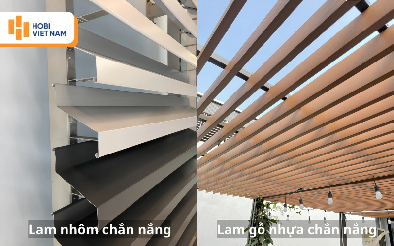 Hai mẫu lam nhôm chắn nắng và lam gỗ nhựa chắn nắng