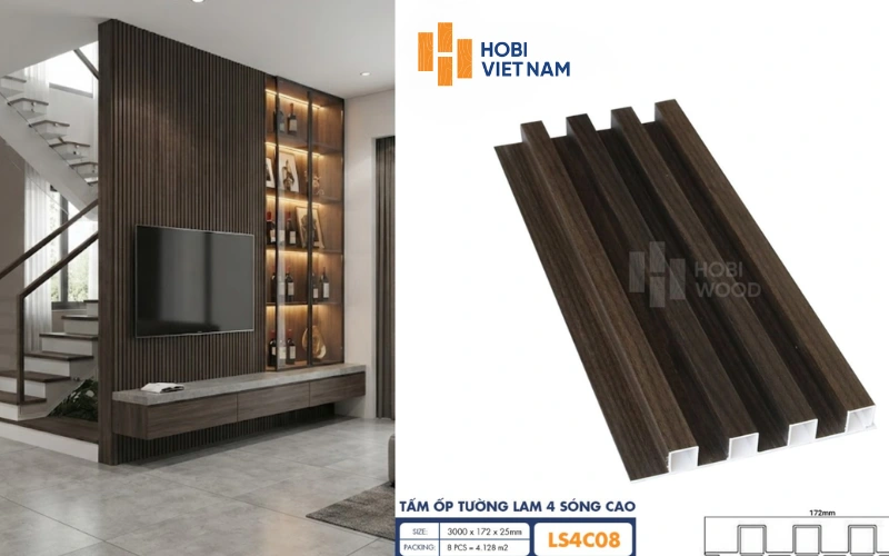 Tấm ốp lam sóng cao LS4C08 trang trí khu vực cầu thang sang trọng Tấm ốp lam sóng cao LS4C08 trang trí khu vực cầu thang sang trọng