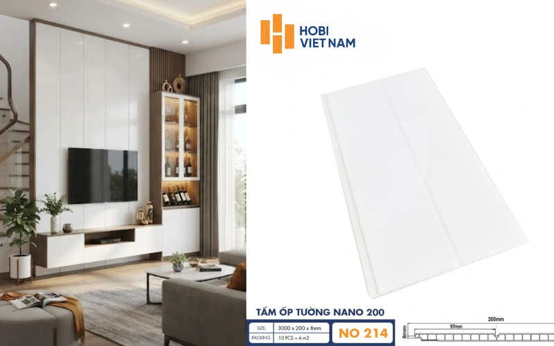 Tấm ốp tường Nano 200 NO 214 màu trắng tinh tế cho phòng khách hiện đại Tấm ốp tường Nano 200 NO 214 màu trắng tinh tế cho phòng khách hiện đại