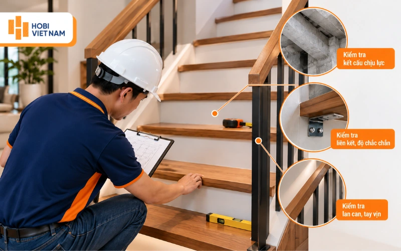 Chú ý kiểm tra và đảm bảo an toàn kết cấu cầu thang