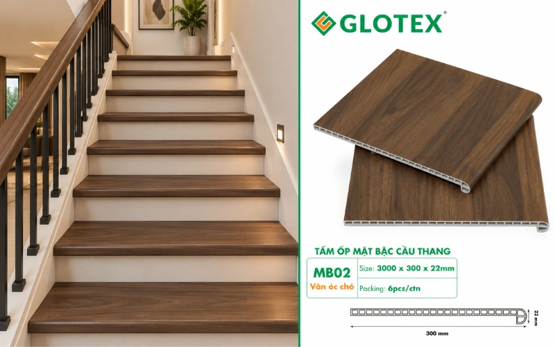 Mẫu mặt cầu thang nhựa giả gỗ vừa thay mới