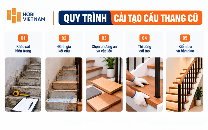 Các bước cải tạo cầu thang cũ