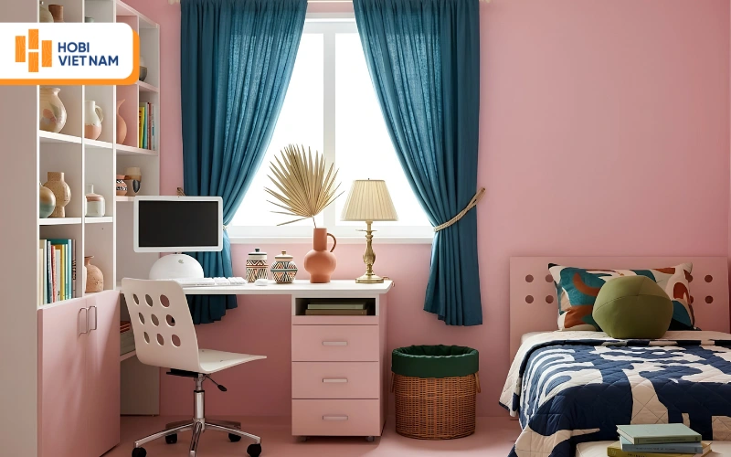Giấy dán tường hồng pastel nhẹ nhàng cho phòng ngủ 
