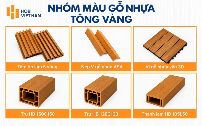 Màu gỗ nhựa yellow phổ thông dùng cho công trình ngoài trời