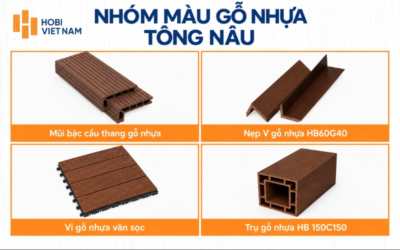 Các mẫu gỗ nhựa màu nâu đậm nổi bật