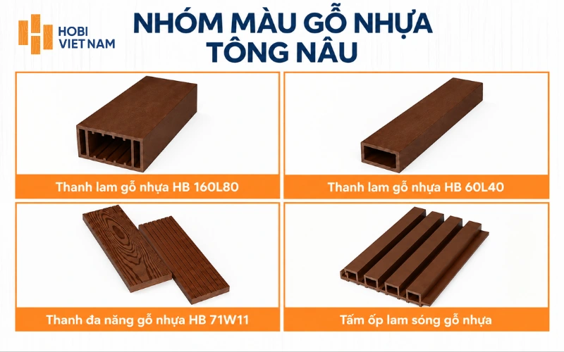 Tông màu nâu của các sản phẩm gỗ nhựa dùng ngoài trời