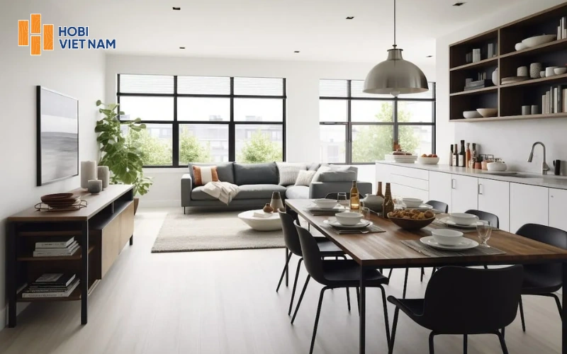 Thiết kế bếp không gian mở liên thông phòng khách