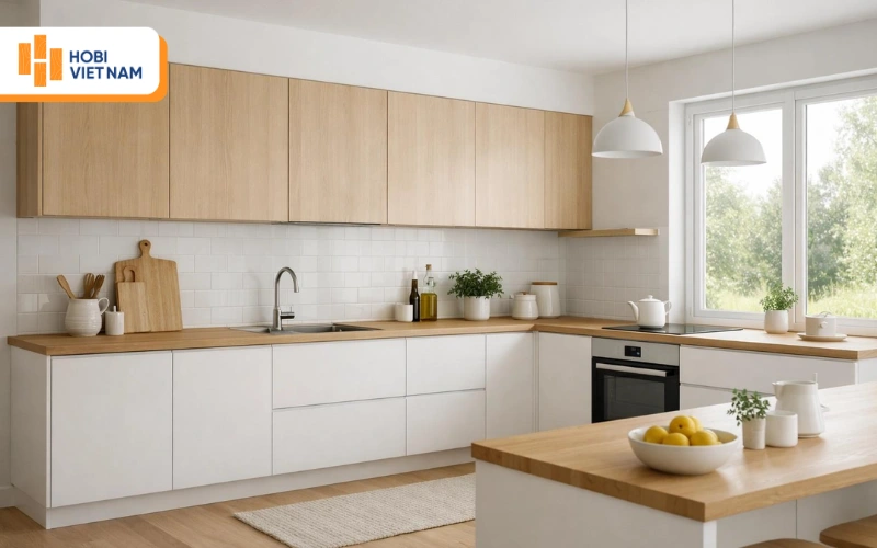Căn bếp Bắc Âu tinh tế, ngập tràn ánh sáng tự nhiên bên khung cửa sổ 