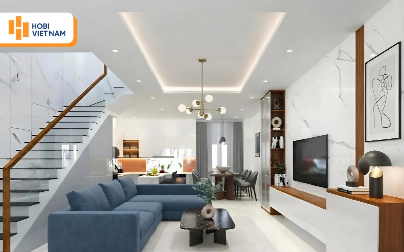 Mẫu trần thạch cao phẳng tích hợp đèn led âm trần hiện đại, sang trọng cho nhà phố Mẫu trần thạch cao phẳng tích hợp đèn led âm trần hiện đại, sang trọng cho nhà phố